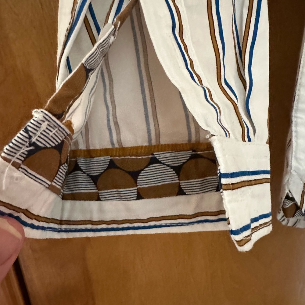Striped Kids Shirt Gold Brown and Blue with roll up sleeves size 9-10 - Picture 10 of 10